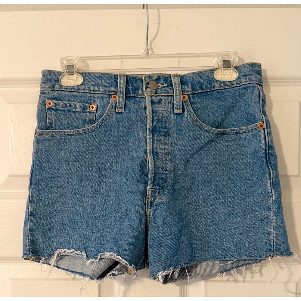 Levi's 501 High Rise Raw Hem Jean Shorts Women's Festival Western Button Fly 27.